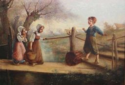 Fritz FIG (XIX), spielende Kinder am Bach, Öl auf Leinwand, unten rechts signiert. Bildmaße, 46 cm x