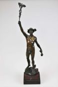 Franz IFFLAND (1862-1935), Bronzeskulptur des Hermes, auf Marmorsockel stehender Götterbote, den