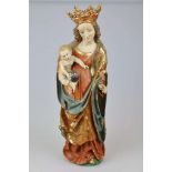 Heiligenfigur Maria mit Jesuskind 19 Jh. Holz geschnitzt, farbige Originalfassung. Die