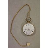 Goldene 585er Taschen-Uhr an 750er Uhrenkette, Handaufzug, kleines Sekunden-Ziffernblatt (Zeiger