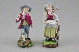 Hoechster Porzellanmanufaktur, Figurenpaar, Wandersmann und Bauernmädchen mit Gans und Hase.