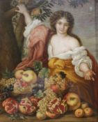 Große rechteckige Bildplatte, Darstellung eines Jünglings unter einem Apfelbaum, umgeben von