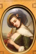 KPM, ovale Bildplatte mit Darstellung einer Flöte spielenden Dame, feine Porzellanmalerei 19. Jh.,