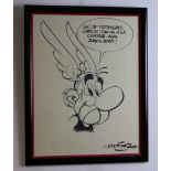Original-Zeichnung Asterix, handsigniert vom Zeichner und Co-Autor Albert Uderzo (*1927). Gerahmt