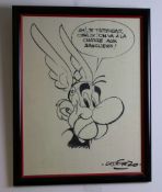 Original-Zeichnung Asterix, handsigniert vom Zeichner und Co-Autor Albert Uderzo (*1927). Gerahmt