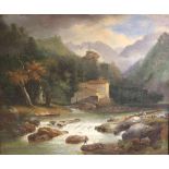 Louis Étienne WATELET (1780 - 1866), "Angler im Gebirge bei aufkommendem Gewitter" um 1860, Öl auf