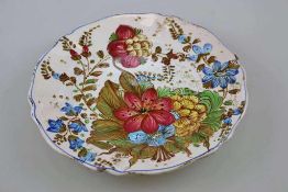 Fayence Teller, handgemalt um 1800, farbige Blumenmalerei, Durchmesser: 26 cm. Stärkere Alters-