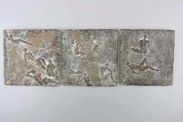 Unbekannt, 3-teiliges Bronze Wandrelief mit Aktdarstellungen. Rückseitig Monogrammiert "Ch, B" und