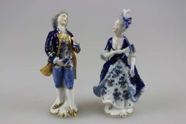 Gräfenthal Thüringen, Porzellanfiguren-Paar Rosenkavalier mit Dame im Stil des Barock, Bodenmarke "