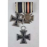 Kaiserreich, 2-teilige Ordensschnalle mit Eisernem Kreuz 2. Klasse und Hindenburgkreuz sowie einem