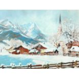 Monogrammierender Maler H.H., dt. Schule 1. Hälfte 20. Jh. "Gebirgslandschaft im Winter",