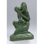 Bronze-Plastik, "Weiblicher Akt mit Kind", Cipriani, franz. Bildhauer 19./20. Jh., auf querovalem,