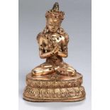 Bronze-Plastik, "Vajradhara", Tibet, 15./16. Jh., auf Doppellotossockel vollplastische Darstellung