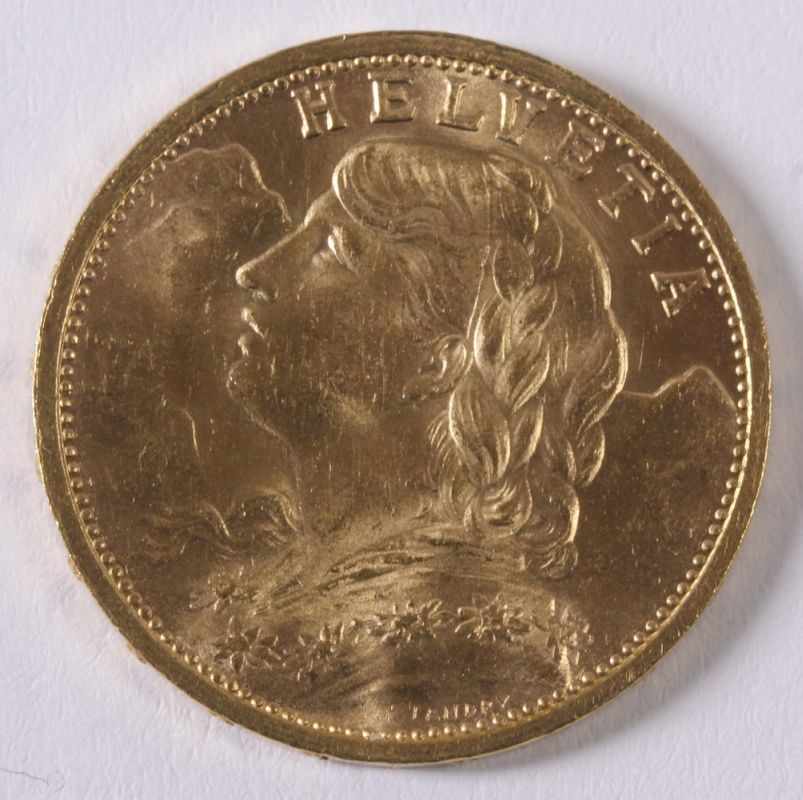 Münze, Schweiz, 1907, 20 Franken, GG 900, ca. 6,45 gr.