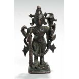 Bronze-Plastik, "Vishnu", Indien, 18. Jh., auf kleinem, quadratischem Sockel vollplastische,