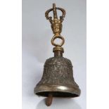 Bronze-Glocke, Tibet, 18./19. Jh., ausschwingende Form mit kronenförmigem Tragehenkel mit