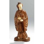 Holz-Figur, "Geisha", Japan, Meiji-Periode, auf nierenförmigem Natursockel vollplastische,