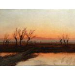 Janßen, G., Maler des 19./20. Jh. "Teichlandschaft im Abendrot", sign., Öl/Lw., 39 x 50 cm