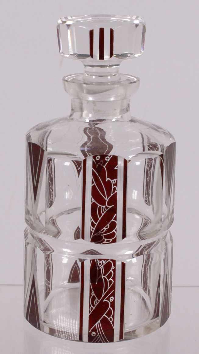 Glas-Likörset, Karel Palda, Haida, um 1925, bestehend aus: Karaffe und 6 Stamper, über rundem - Image 2 of 6