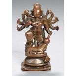 Bronze-Plastik, "Durga mit acht Armen", Indien, 18. Jh., auf flacher Rechteckplinthe mit