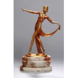 Bronze-Plastik, "Tänzerin", Lorenzl, Josef, Wien 1892 - 1950 Wien, auf gewölbltem Ovalsockel