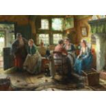 Portielje, Edward Antoon, Antwerpen 1861 - 1949 ebenda. "Frauen beim Flicken der Netze in der