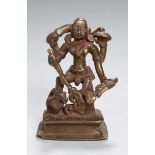Bronze-Plastik, "Durga", Indien, 18. Jh., auf gestuftem Rechtecksockel vollplastische, stehende