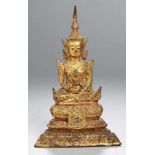 Bronze-Plastik, "Buddha", Thailand, 19. Jh., Bangkok-Stil, auf getrepptem Lotossockel