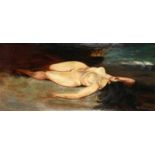 Anonymer Maler, Mitte 20. Jh. "Liegender, weiblicher Akt", Öl/Malpappe, 36 x 80 cm, Malpappe stark