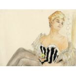 Anonymer Maler, 2. Hälfte 20. Jh. "Frau in aufreizender Pose", Mischtechnik, 35 x 46 cm