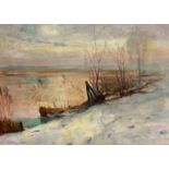 Baur, H., dt. Maler Mitte 20. Jh. "Landschaft im Abendrot", sign., Öl/Lw., 50 x 70 cm