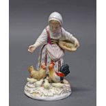 Porzellanfigur, "Mädchen, Hühner fütternd", Meissen, Schwertermarke, 1850-1924, 2. Wahl,