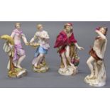 4 Porzellanfiguren, "Vier Jahreszeiten", Meissen, 1850-1924, 1. Wahl, Modellnummern 1686, 1695,