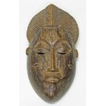 Gesichtsmaske, Baule, Elfenbeinküste, Afrika, Holz, geriefte Haartracht, 28 cm hoch