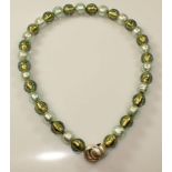 Murano-Kugelkette, grüne und bläuliche Kugeln, Schließe Silber 925