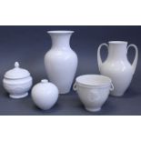 3 Vasen, Cachepot, Deckeldose, KPM Berlin, Weißporzellan, diverse Formen, 11-28 cm hoch