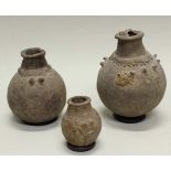 3 Seelenbehälter, Mambila, Kamerun, Afrika, authentisch, gebrannter Ton, 20 cm, 17 cm bzw. 10 cm