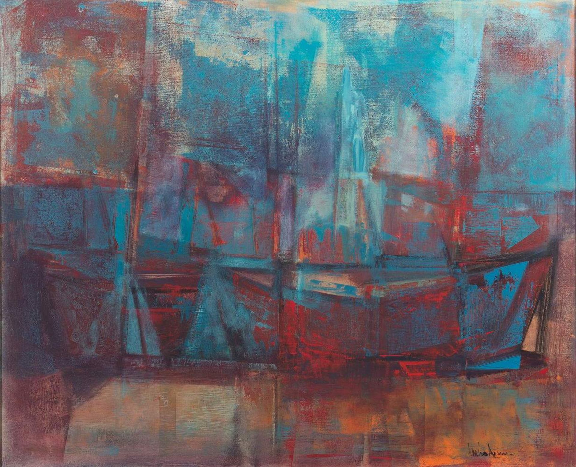 Reino, Garcia (1910 Montevideo - 1993, in Uruguay tätiger Maler), "Barcas", Öl auf Leinwand,