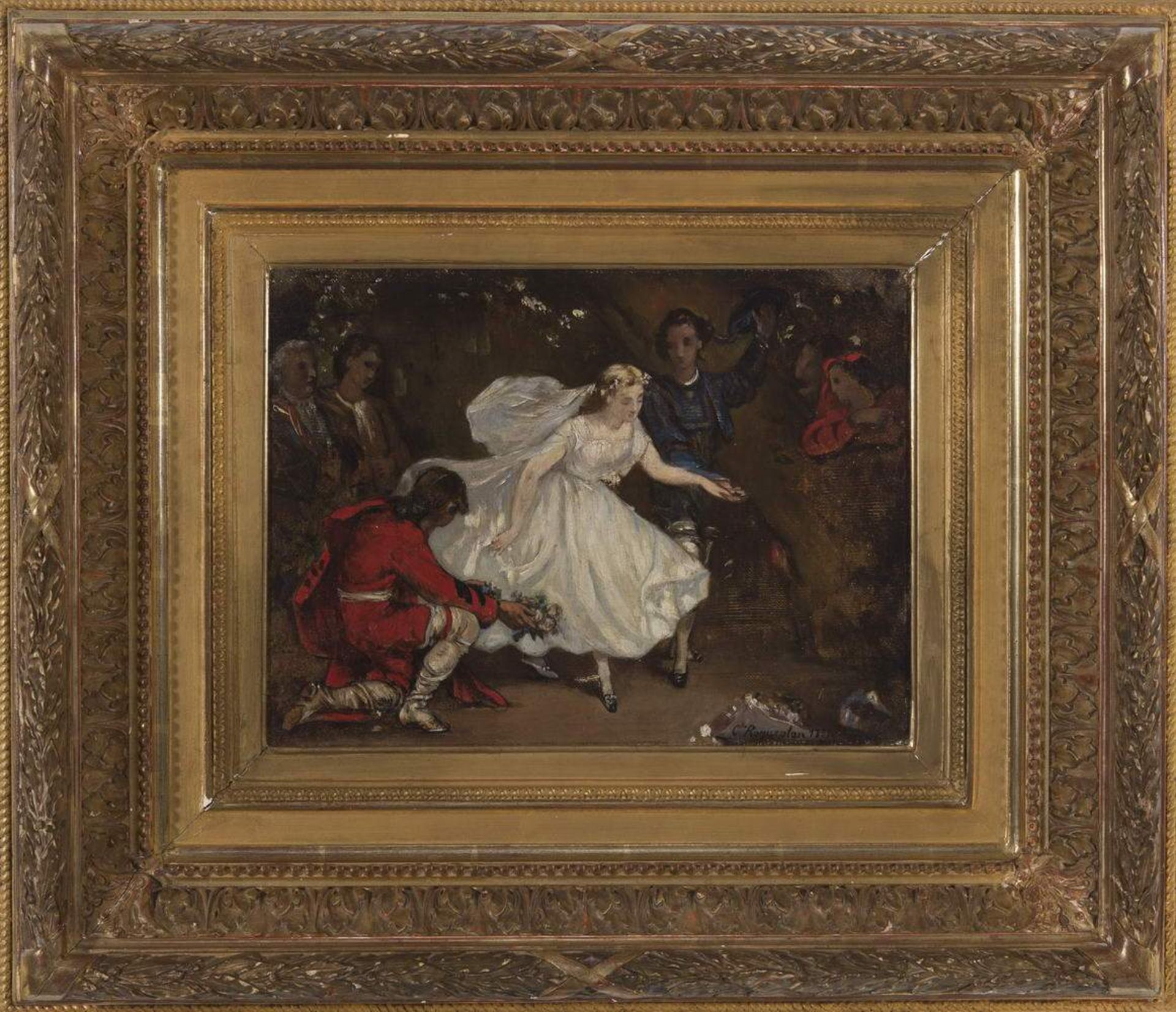 Roqueplan, Camille Joseph Etienne (1800-1855), womöglich, "Galante Szene", Ölstudie auf Leinwand, - Image 2 of 3