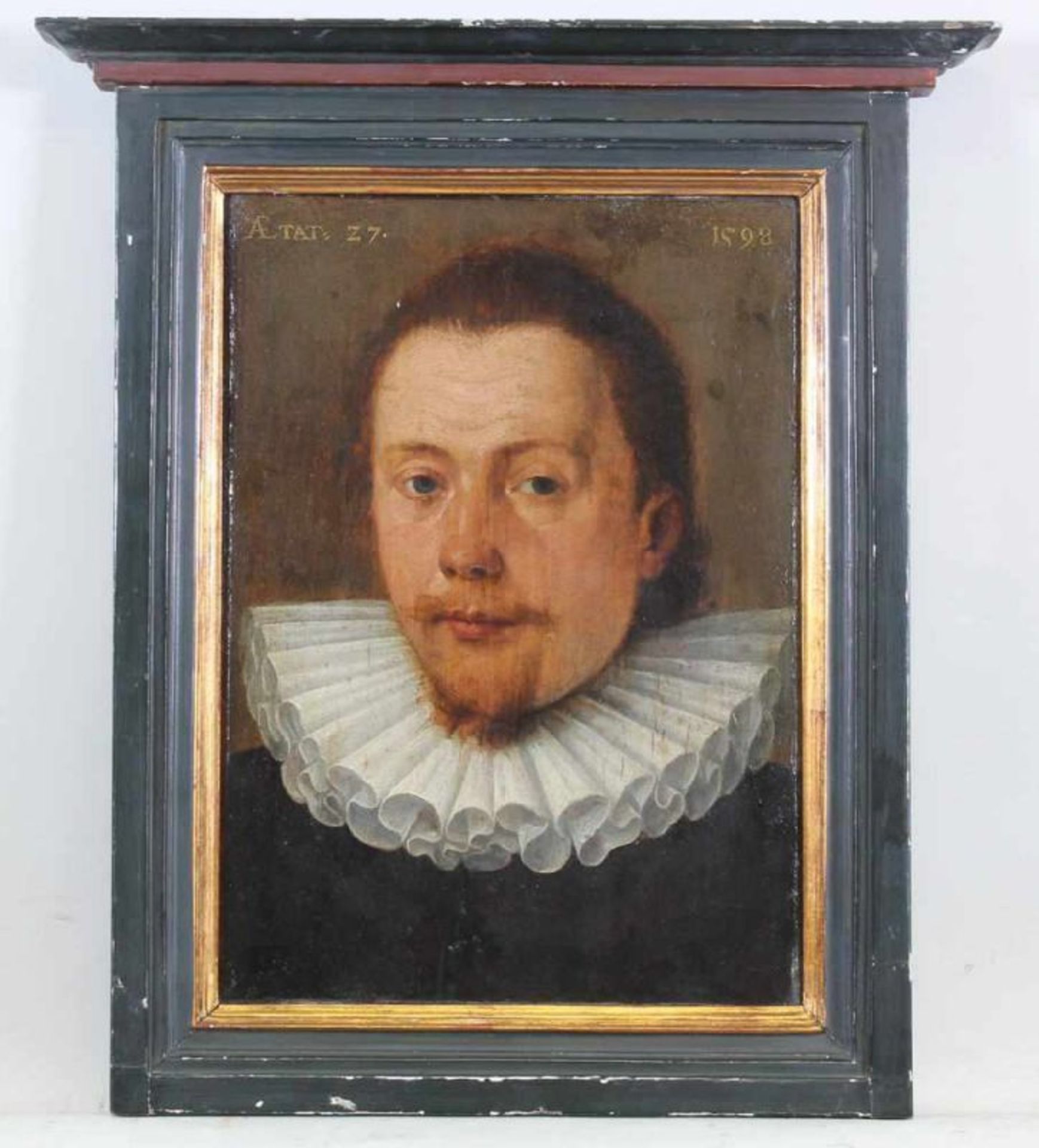 Antwerpener Maler (um 1600), Pendants, "Bildnis eines Mannes", "Bildnis einer Frau", Öl auf Holz, - Image 5 of 7