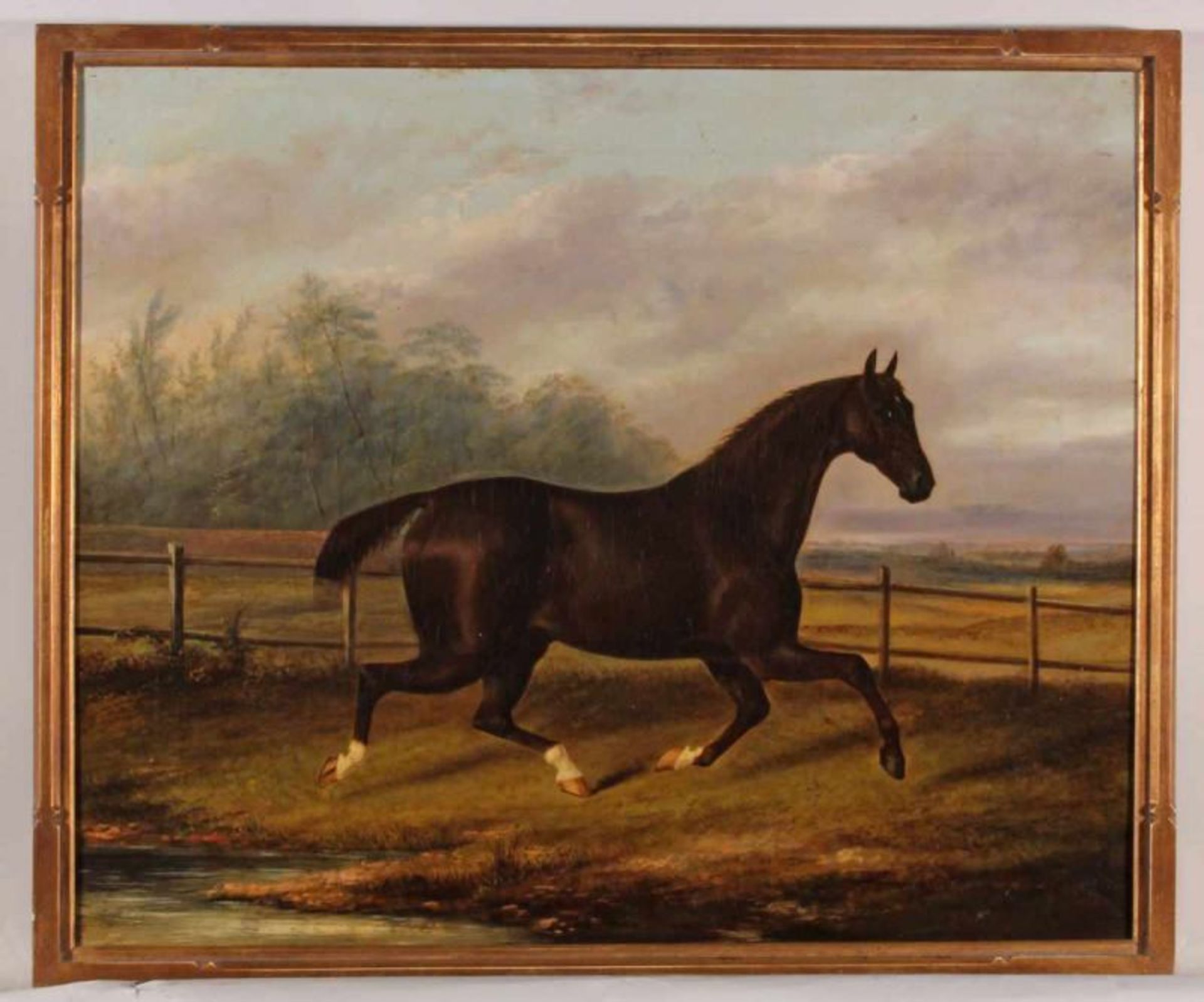Clark, Albert (aktiv 1821 - 1910, Pferdemaler), "Rennpferd in Landschaft", Öl auf Leinwand, signiert - Image 2 of 5