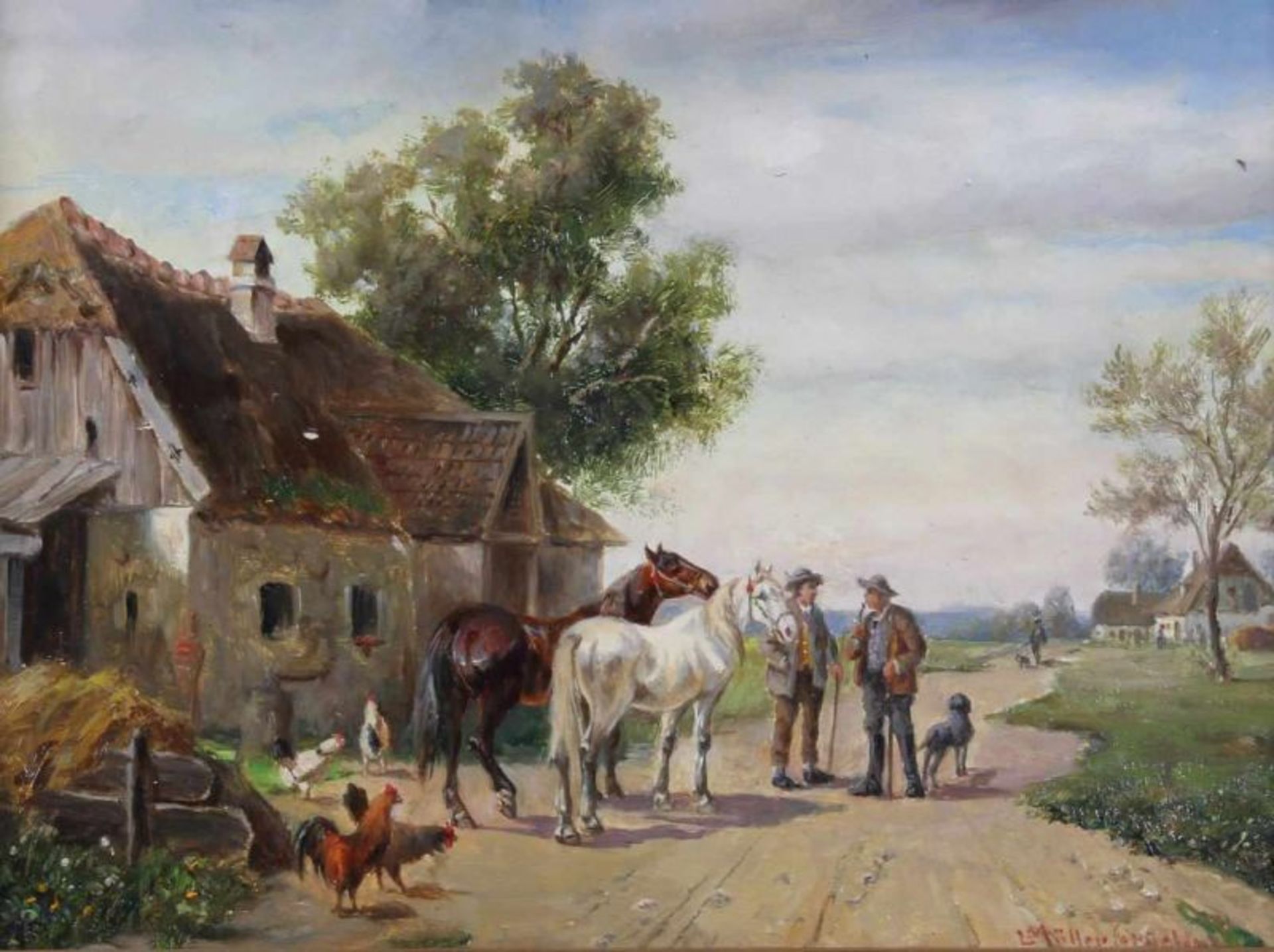 Müller-Cornelius, Ludwig (München 1864 - 1946, Landschaftsmaler), "Gespräch auf der Landstraße",