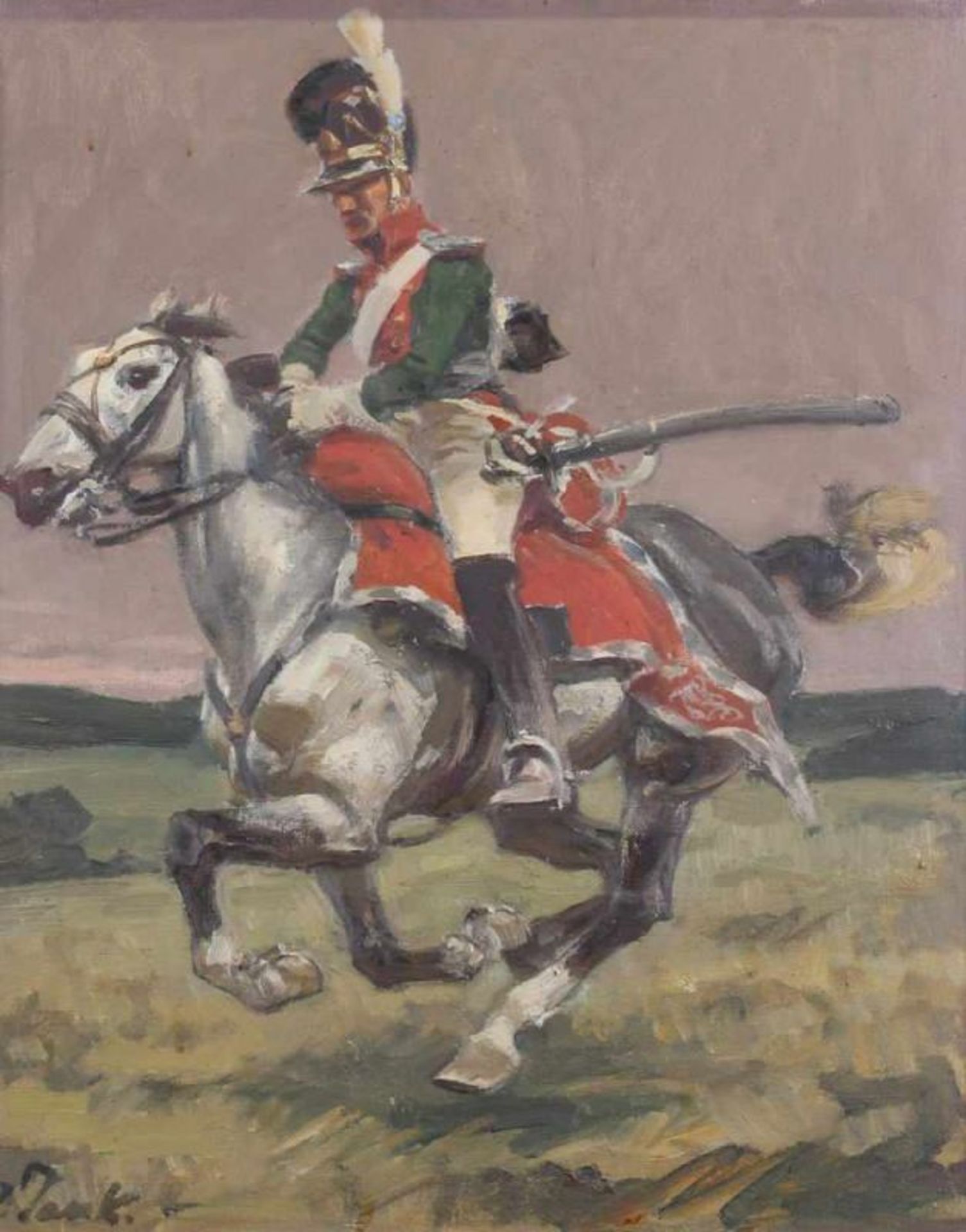 Jank, Angelo (München 1868 - 1940), "Uniformierter Reiter", Öl auf Leinwand, signiert unten rechts