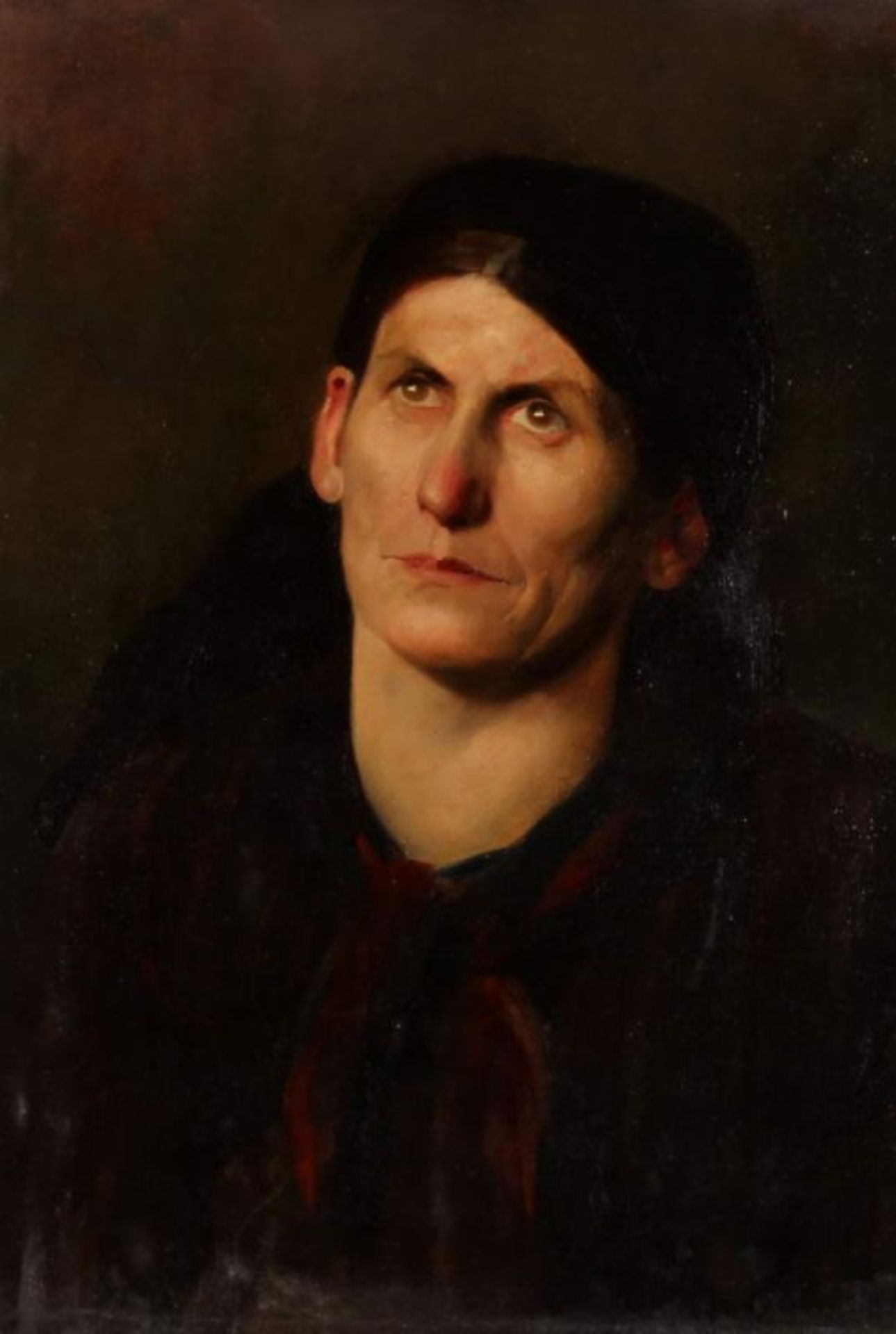Unbekannter Maler (19./20. Jh.), "Bildnis einer Frau mit Kopftuch", Öl auf Leinwand, Leinwand