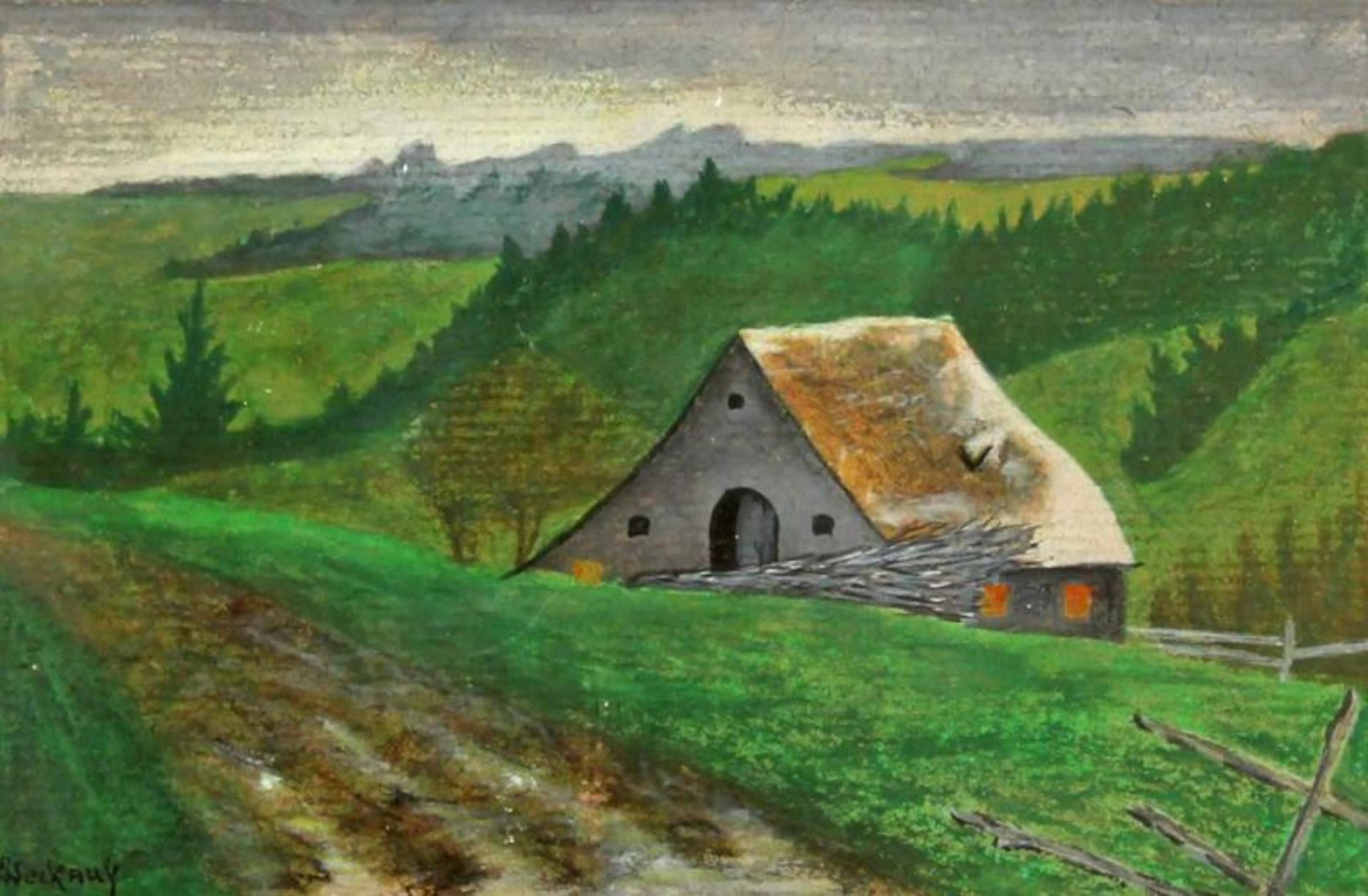 Weckauf, Heinrich (1885 Hochneukirch - 1963 Rheydt), Gouache, "Kotten in der Eifel", signiert