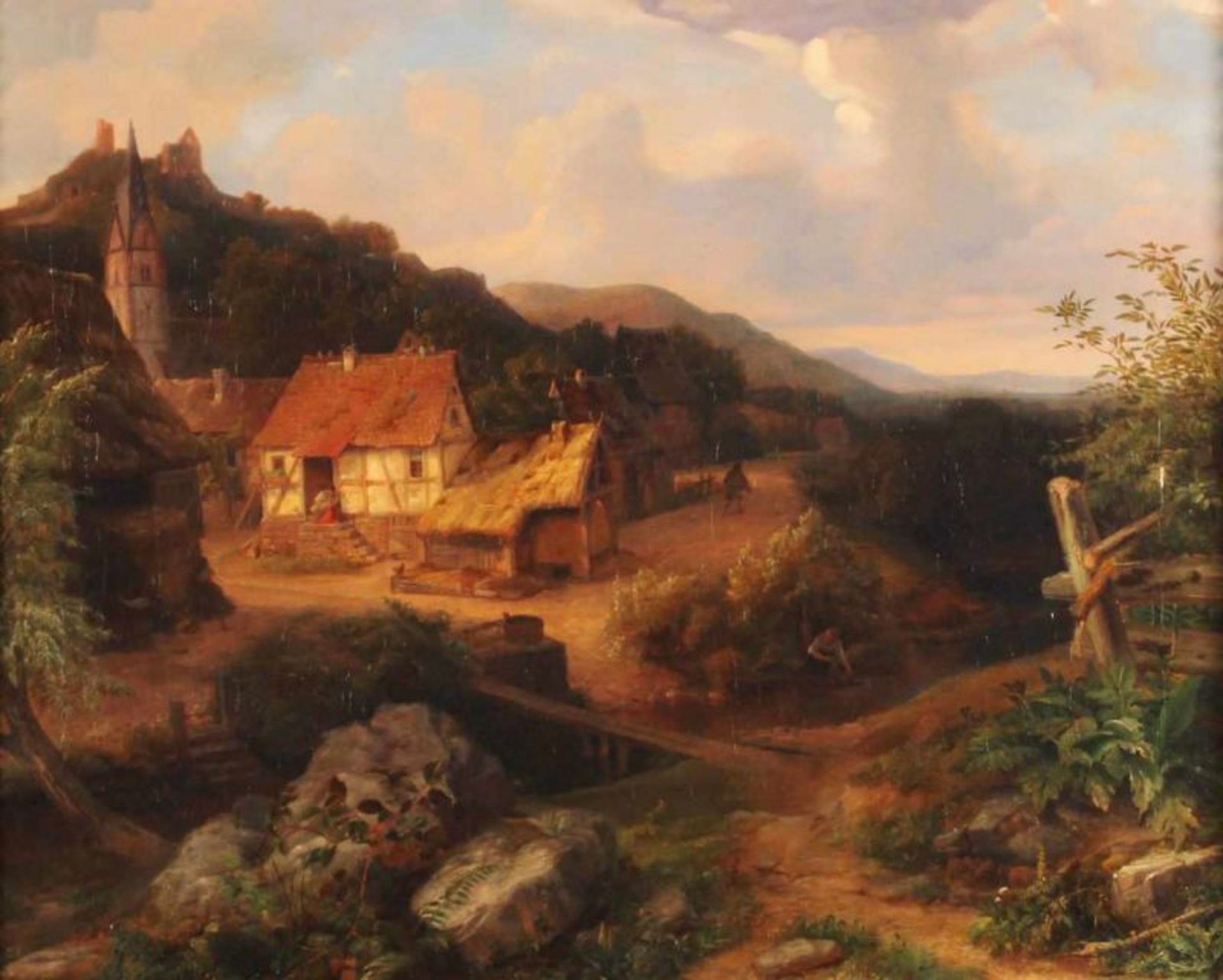 Kleinsch..., Marie (19. Jh.), "Blick auf eine alte Stadt im Taunus", im Hintergrund links eine