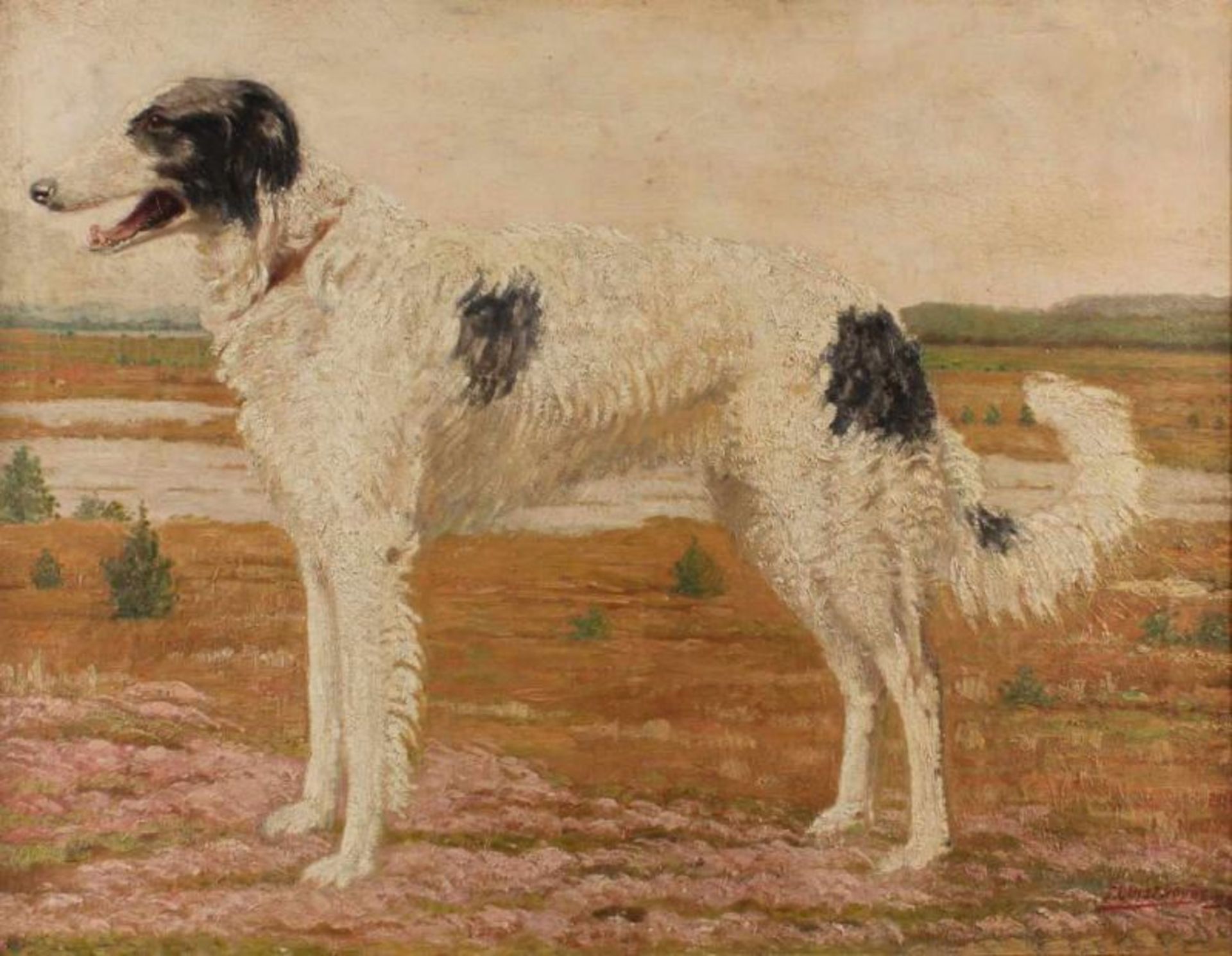 Quisthoudt, Jan (1886 - 1953, niederländischer Landschaftsmaler), "(Russischer?) Windhund", Öl auf