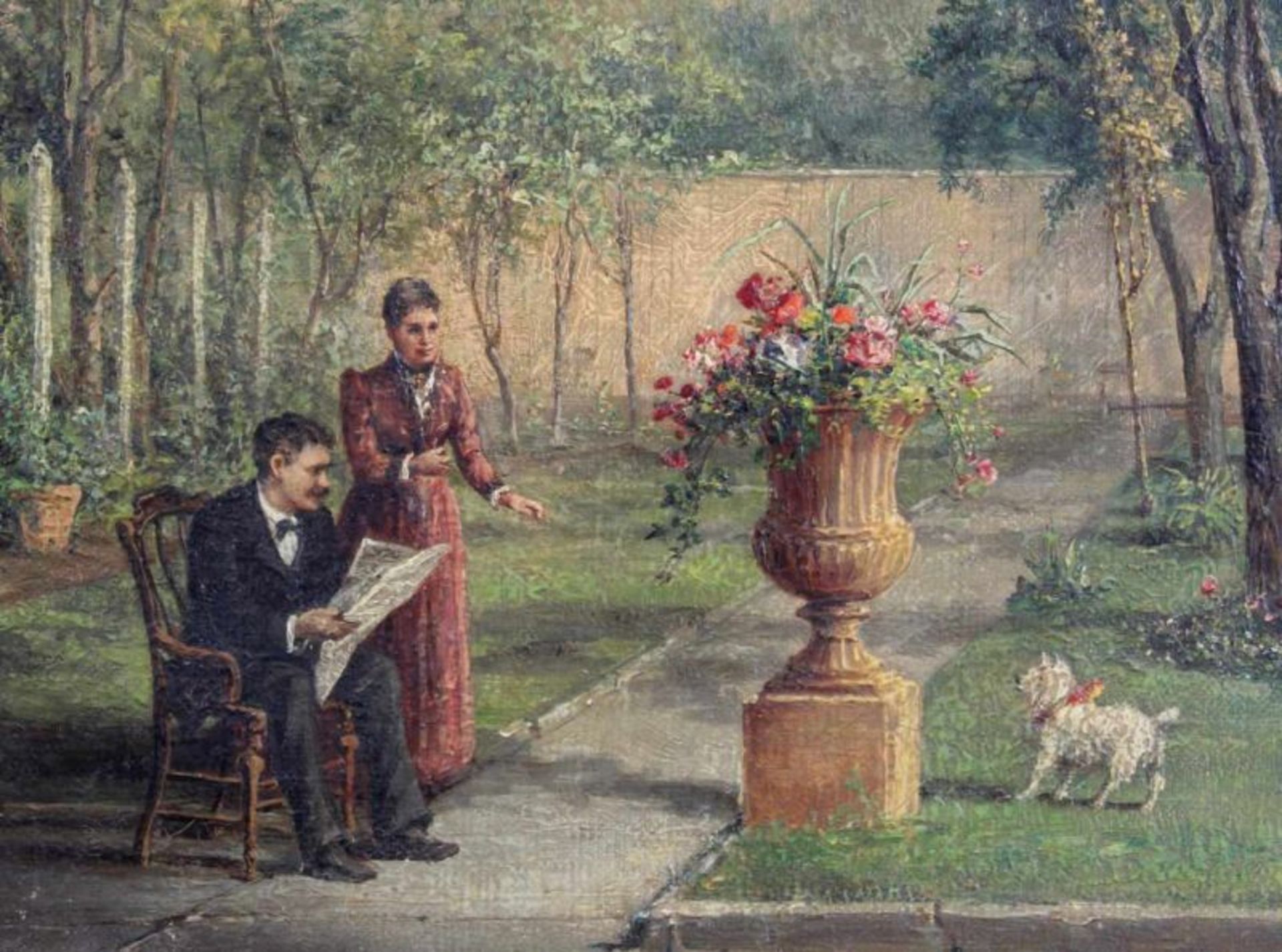 Chapman, John Linton (1839 Washington - 1905), wohl, "Ehepaar im Garten", Öl auf Leinwand, - Image 3 of 5