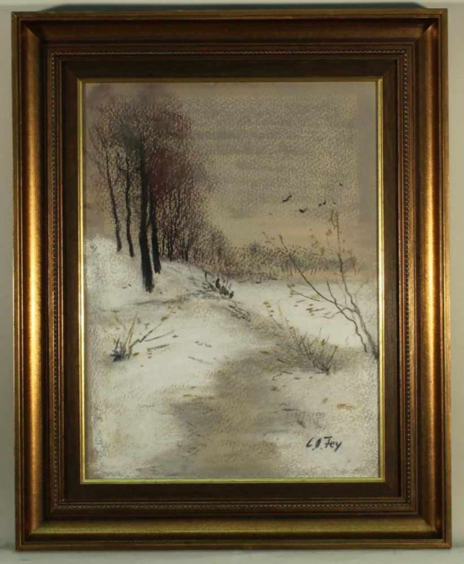 Fey, Carl Otto (1894 Düsseldorf - 1971 Altenkirchen), Pastellzeichnung, "Winterabend", signiert - Image 2 of 3