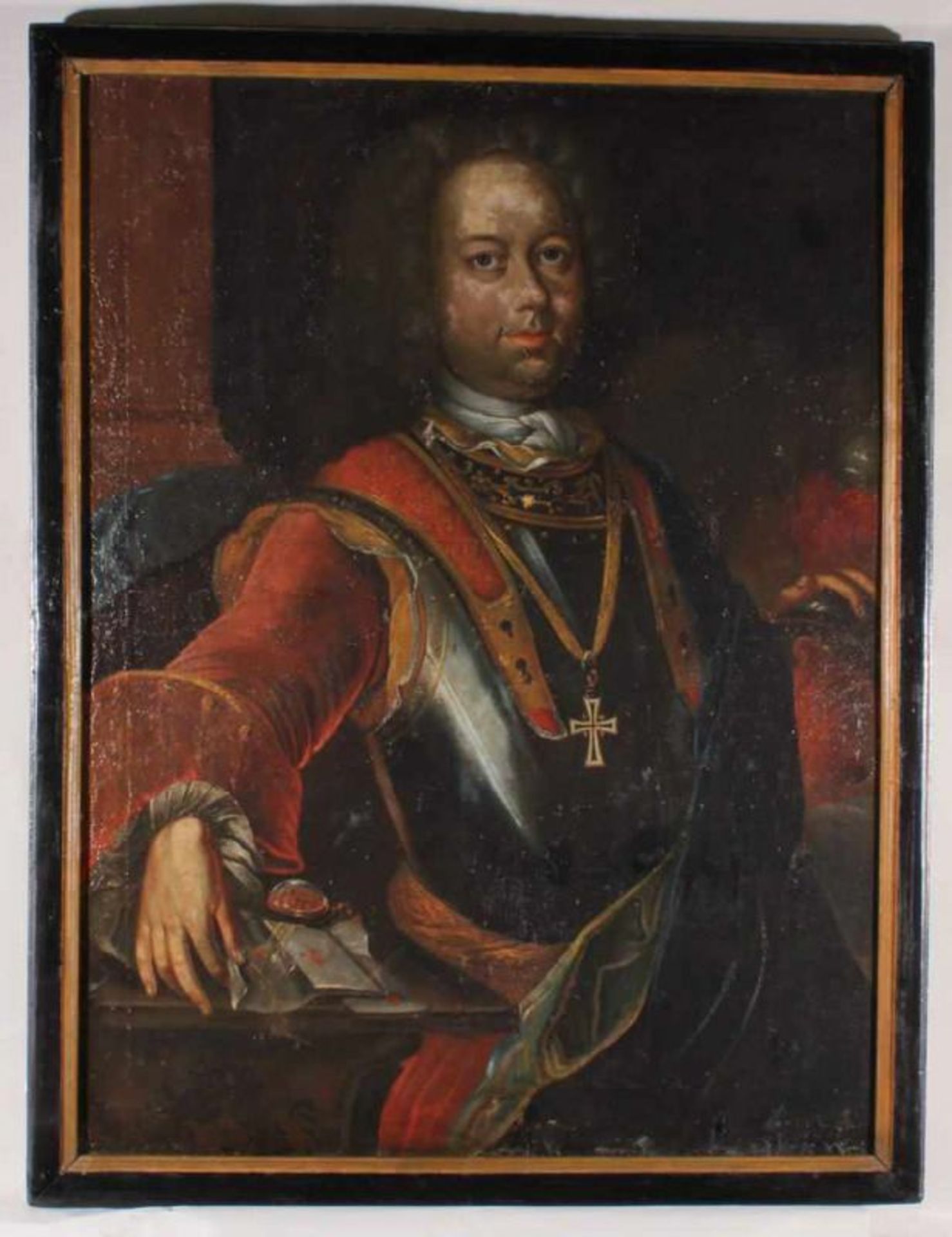Deutsch (18. Jh.), "Porträt eines adligen Feldherrn", Öl auf Leinwand, 98 x 73 cm, Keilrahmen 19. - Image 2 of 4